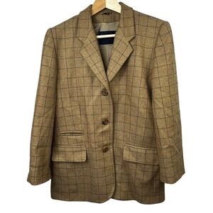 Johnstons of Elgin Tan Cashmere Blazer Jacket size 8 EUR 38 Plaid
